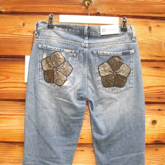 NWT 7 For All Mankind Original Boot Cut Low Rise Embellished Jeans 26 X 33.5 - Picture 8 of 12